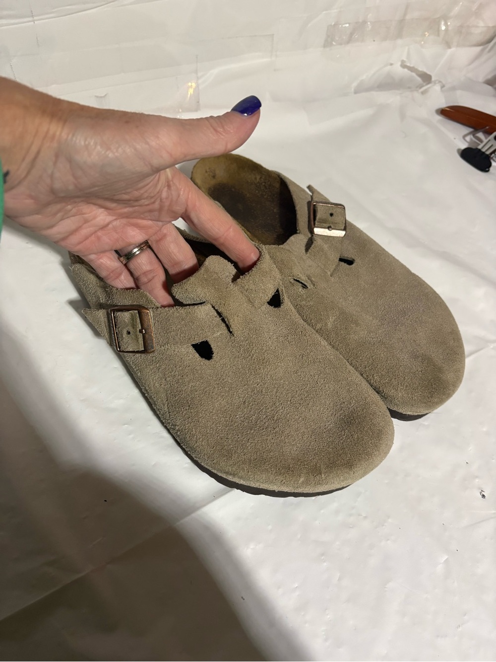 Birkenstock Suede Clog Mule in Taupe Brown